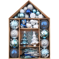 Valery Madelyn Christmas Baubles Plastic Christmas Tree Baubles Set of 70 Christmas Tree Decorations with Hanger Christmas Decoration Winter Wishes Theme Silver Blue Reusable Packaging 3-16 cm