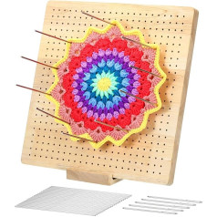 PATIKIL Tamborēšanas bloķēšanas dēlis Koka bloķēšanas plāksne ar 20 adatām un 5 āķiem Tamborēšanas mašīna 3 mm caurums tamborēšanai Adīšanas vecmāmiņas kvadrātveida dzija Rokdarbu džemperis 13 collas