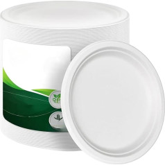 GreenMingle Super starre Pappteller, extra stark, weiß, Einweg-Bagasse-Zuckerrohr-Teller, umweltfreundlich, biologisch abbaubar und kompostierbar, 22,9 cm, 50 Stück, perfekt für Picknicks, Grillabende