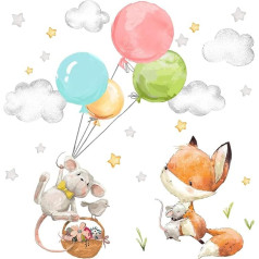 Little Deco DL600 Sienas uzlīme Bērnu istabas sienas uzlīme Fox Mouse I Sienas attēls 122 x 85 cm (platums x augstums) I Stars Clouds Sienas uzlīme Bērnuistabas bērnu istaba Bērnu guļamistaba