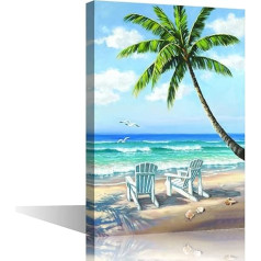 Canvas Wall Art for Living Room Bathroom Wall Decor Beach Sea Coconut Tree Ocean Landscape Painting Ready to Hang Home Decorations for Office Canvas Prints 24x16 Inch