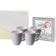 TOKYO design studio Nippon White 4 baltu krūzīšu komplekts ar zelta apmali Diametrs 8,5 cm Augstums 10,2 cm 380 ml Āzijas porcelāns Japāņu dizains ar dāvanu iepakojumu