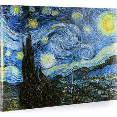 ShopArt - Van Gogs Zvaigžņotā nakts - augstspiediena reprodukcija uz audekla - augstas izšķirtspējas, gatavs iekāršanai (70 x 100 cm)