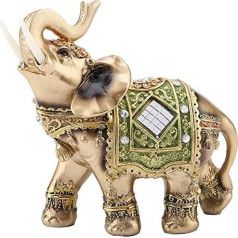 HEEPDD Elephant Statue, Happy Statue Green Elephant Sculpture Wealth Figure for Home Office Decoration Gift [L] Statues