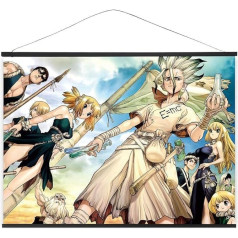 CosplayStudio XXL Dr. Stone Auduma Scroll Picture Kakemono 100 x 81 cm Liels Anime sienas attēla motīvs: Senkuu Ishigami un draugi