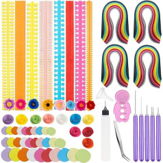 Woohome 122 gabaliņu papīra sloksnes Quilling rīku komplekts, papīra quilling roku darbs ar ziedu dizaina papīra mākslas darbu quilling amatniecībai, mājas dekorēšanai