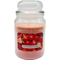 Amazzonia Candle Strawberry Vanilla 18 oz dabiska aromātiska svece Sojas vaska aromātiska svece videi, dekoratīva balta svece, Jara Glass