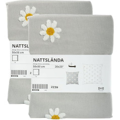 Ikea NATTSLANDA 305.080.40 2 spilvenu pārvalku komplekts 50 x 50 cm (20 x 20) pelēks/balts, ar šūtām margrietiņām, ar rakstu