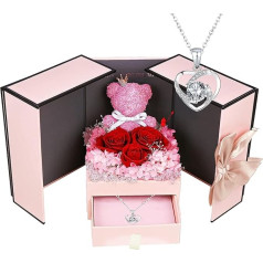 Weiope Rose Moosbär Geschenke für Mama,Echte Ewige Rose Geschenkbox mit Halskette,Konservierte Rose Blumen Box Muttertagsgeschenk fur Mama Frauen Ehefrau Freundin Oma Valentinstag Jahrestag Weihnachte