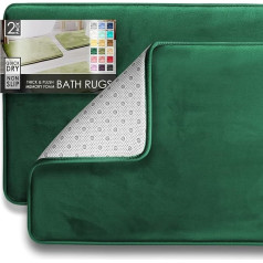 Clara Clark Vannas istabas paklāji Velvet Memory Foam Bath Mat Non-Slip Machine Washable Bath Rugs - Ultra Soft Bath Mats for Bathroom Dry Fast Bathroom Rug Set of 2 - Hunter Green