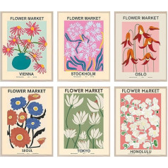 GLRSSN Abstract Flower Market Wall Art Prints Contemporary Matisse Poster Prints Aesthetic Pictures Set of 6 Danish Pastel Room Decor Mid Century Modern Gallery Wall Art 8x10 Inch