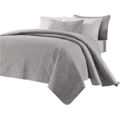 Chezmoi Collection Austin 3-teiliges Tagesdecken-Set, übergroß, Queensize-Bett, Grau