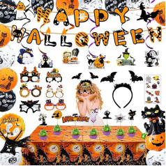 Abitoncc Halovīna ballīšu rotājumi Happy Halloween Banner Sikspārņu aproce Halovīna papīra brilles Halovīna tetovējumi Halovīna ballīšu rotājumiem Halovīna ballīšu piederumi iekštelpās Halovīna ballīšu piederumi