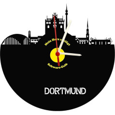 bigcopy e.K. Dortmund Skyline sienas pulkstenis Augstas kvalitātes akrila stikla pulkstenis ar klusu kvarca mehānismu 3 mm biezums melns / dzeltens, melns