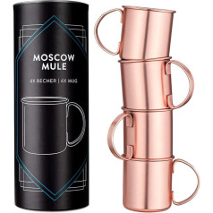 Navaris Moscow Mule Mug Set of 4 - 4 x vara krūzes Maskavas Mule Gin Alus - kokteiļu krūze Mule Mug Mug Smooth - nerūsējošā tērauda krūze ar varu