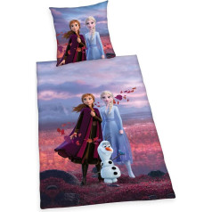 Herding Disney's Frozen 2 gultasveļas komplekts, spilvendrāna 80 x 80 cm, segas pārvalks 135 x 200 cm, ar gludu rāvējslēdzēju, 100% kokvilna/dzijas audums