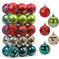 SHareconn Ziemassvētku eglīšu baubles 30K 2,32 collu krāsainas nesadalāmas plastmasas baubles Ziemassvētku eglīšu dekorēšanai Svētku svinību kāzu dekorēšanai (sarkana, zaļa un zelta, 60 mm)