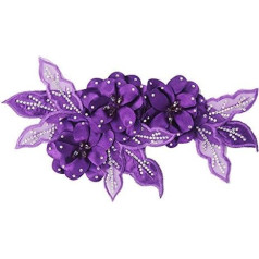 3D-Aufnäher Blume Perlen Strass Spitzenapplikation Patches Brautkleid verziert Motive für Haarbandbrosche 1 Stück violett