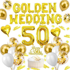 50. Hochzeitstag Dekorationen QIHONGC 50 Zahlenballons Goldene Hochzeit Luftballons Banner Kuchen Topper 50. Jahrestag Dekor Party Supplies