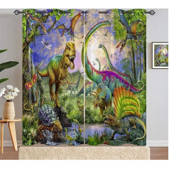 ANHOPE Dinozauru aizkari Eyelet aizkari Termoizolācijas 80% aptumšojuma aizkari ar džungļu T-Rex Print Pattern Logu aizkari bērniem Zēni Meitenes Guļamistaba 46x72 collas, 2 paneļi