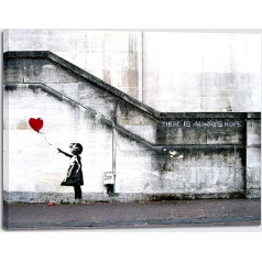 Wieco Art Banksy Grafitti meitene ar sarkanu balonu pelēks melns rāmis Sienas mākslas attēls izdrukāt dzīvojamā istaba guļamistaba apdare 16x12 collu (40x30cm)