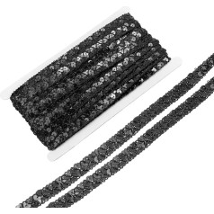 14 Yard Sequin Beads Lace Trim 2 rindas 0,6 collu Sequin Stripes Sequin lentes amatniecības rotājumi DIY Šūšanas kostīms melns