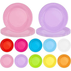 JYUHA Bunte Party-Pappteller, 17,8 cm, Dessert-Pappteller, runde Picknick-Pappteller, regenbogenfarbene Pappteller für Abendessen, Geburtstagsparty, DIY-Malerei (10 Farben)