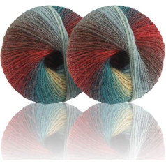 2 spolītes Rainbow Soft dzija, 100% vilna, gradients, daudzkrāsaina dzija tamborēšanai, adīšanai, kopējais garums 180m × 2.50g × 2) (14#)