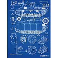 Artery8 Panzer III 3 vācu vidēja lielgabala tvertne Blueprint plāns bez rāmja sienas mākslas drukas plakāts Home Decor Premium Deutsche Panzer Blau Wand Zuhause Deko