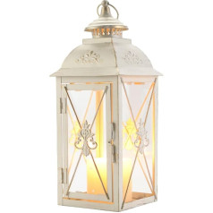 TRIROCKS Hanging Candle Lantern 33 cm augsta antīkā laterna ar stikla logiem Matte White Grave Lantern Metal Lantern Candle Holder for Candles Outdoor Garden Decoration Indoor Balcony Living Room