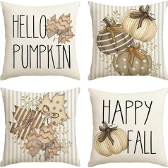 Artoid Mode Stripped Maple Leaves Hello Pumpkins Autumn Cushion Covers Set of 4 50 x 50 cm Dekoratīvie spilveni Cover Couch Living Room Decoration