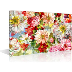 TISHIRON Dahlia Flower Wall Art Pictures Prints on Canvas Abstract Floral Modern Artwork Painting Wall Art for Living Room Office Gallery Wrapped Plakāti un izdrukas Framed Gatavs