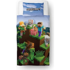 Minecraft Character World Official Single Duvet Set for Kids Epic Design Reversible Double Sided Includes Matching Pillow Case Brand Gaming Single Bed Set Polycotton