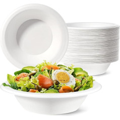 GREENESAGE Vienreizlietojamie papīra bļodas 20oz 100 Pack Eco Friendly Strong White Large Bowls 100% bioloģiski noārdāmie un kompostējamie zupas bļodas pusei BBQ piknikam