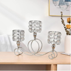 ECOM King Candle Holder Sudraba kristāla sveču turētājs Retro 3 gab. cauruļu sveču turētājs Moderns sveču turētājs Ziemassvētku Helovīna kāzu vakariņu dekorēšanai Dāvanu kastes iepakojums