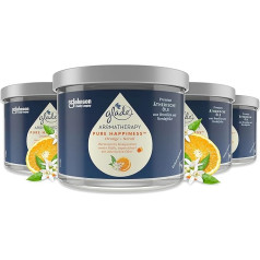 Glade aromterapijas ēterisko eļļu aromātiskā svece, Pure Happiness, Glade aromātiskā svece ar ēteriskajām eļļām Orange + Neroli, 4 x 260 g