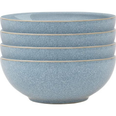 Denby - Elements Blue Coupe graudaugu bļodas, 4 kastroļi, piemēroti mazgāšanai trauku mazgājamā mašīnā, piemēroti lietošanai mikroviļņu krāsnī, 820 ml, 17 cm, zili keramikas trauki, izturīgi pret šķembām un plaisām, zupas bļodas