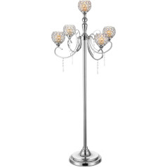 NUPTIO Crystal Candelabra Candle Holder Silver - 125 cm Candle Holder Floor Standing Candle Holder 5 Arms Centre Piece High for Christmas Wedding Reception Antique Decorative Dining Table Mantle