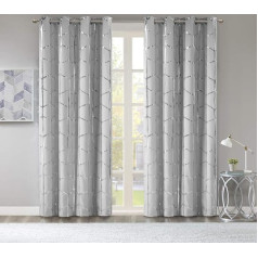 Madison Park Raina Total Blackout Metallic Print Grommet Top Window Curtain Panel Thermal Insulated Light Blocking Drape for Bedroom Living Room and Dorm, 50 x 84, Grey/Silver