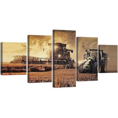 ZHONGYUTONG Pack of 5 Farm Traktors Canvas Art Print Rudens ainava Sienas Picture Residence Painting Plakāts Modern Home Decoration (100 x 55 cm, Frame)