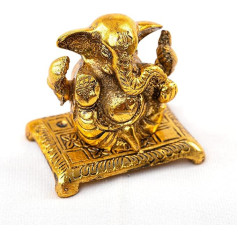 Metāla elka statuja skulptūra Indijas dekori Antique mājas tempļa apdare un dāvana (Antique Golden Ganesh on Chauki)