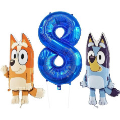 Toyland® Bluey & Bingo folijas balonu komplekts - 2 x 32 collu baloni ar varoņiem un 1 x 40 collu balons ar skaitļiem - svētku rotājumi bērniem