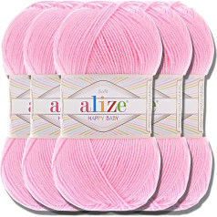 Hobby YARN Alize Happy Baby 5 x 100 g Turcijas augstākās kvalitātes akrila vilnas trikotāžas dzija Viegla bērnu vilnas vienkāršā adāmvilna pasteļtoņos mazuļiem Amigurumi (Rozā 191)