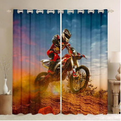 3D Dirt Bike Room Darkening aizkars Motokrosa sacīkšu sacīkšu ekstrēmo sporta veidu aizkars guļamistabai bērniem, zēniem, pusaudžiem, sacīkšu motociklu termiskais aizkars Motociklu pārklājs W 46 x L 72