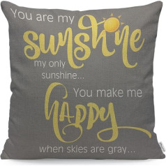 WONDERTIFY You Are My Sunshine Cushion Cover You Make Me Happy Word Art Dekoratīvie metamie spilveni Couch Bed Sofa Cushion Case Yellow White Grey 45 x 45 cm