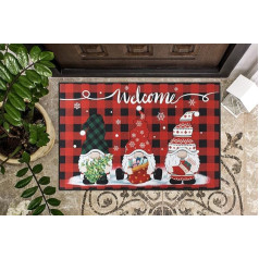 Whaline Christmas Gnome Doormat Red Black Buffalo Plaid Welcome Doormat 40.6 x 61 cm Neslīdošs Ziemassvētku Tomte grīdas paklājs Dekoratīvs ieejas durvju paklājs iekštelpu ārtelpai Vannas istabas dekorēšanai