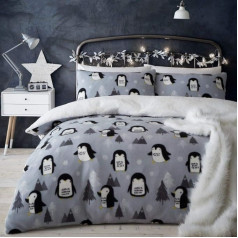 Catherine Lansfield Cosy Penguin Fleece King sega ar spilvendrānām, pelēkā krāsā