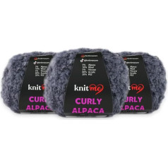 Knitme CURLY ALPACA Adāmadatas dzija, vilna, 3 gabali, 5%5 alpakas vilnas, 10% vilnas, 60% akrila, 20% poliestera, 5% viskozes, 1 bumbiņa 50 g, 85 m Taka dzija (KC07)