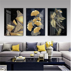 CULASIGN komplekts no 3 Modern Wall Picture Plakāti, Golden Ginkgo Leaves Sienas bildes, mākslas apdruka Print Pictures, mājas Dekorācija, mākslas plakāts, bez rāmja, melns audekls Pictures (40 x 50 cm)