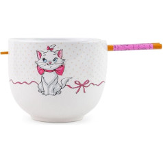 Silver Buffalo Disney Disney The Aristocats Marie Keramikas trauku komplekts, ieskaitot Ramen makaronu bļodu bļodu un koka nūjiņas, 20 unces